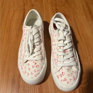 Joie White and Red Heart Sneakers